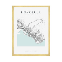 Plakat Mapa miasta Honolulu kwadrat 40X50 cm + ramka złota