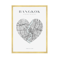 Plakat Mapa miasta Bangkok serce 24X30 cm + ramka złota