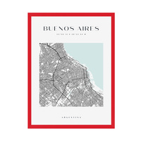 Plakat Mapa miasta Buenos Aires kwadrat 40X50 cm + ramka czerwona