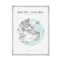Plakat Mapa miasta Rio De Janeiro koło 50X70 cm + ramka srebrna
