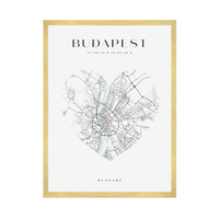 Plakat Mapa miasta Budapeszt serce 40X50 cm + ramka złota