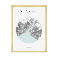 Plakat Mapa miasta Istanbul koło 40X50 cm + ramka złota