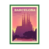 Plakat Miasta Barcelona 24X30 cm + ramka zielona