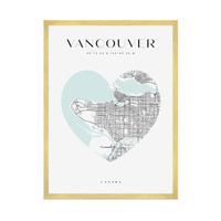 Plakat Mapa miasta Vancouver serce 40X50 cm + ramka złota