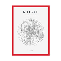 Plakat Mapa miasta Rzym koło 21X29,7 cm + ramka czerwona