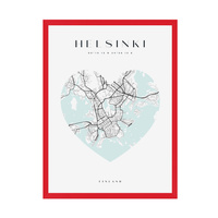 Plakat Mapa miasta Helsinki serce 30X40 cm + ramka czerwona