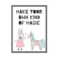 Plakat Dziecięcy Make your own kind of magic 21X29,7 cm + ramka kamienna szarość