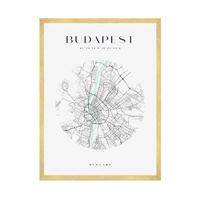 Plakat Mapa miasta Budapeszt koło 40X50 cm + ramka złota