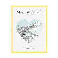 Plakat Mapa miasta New Orleans serce 30X40 cm + ramka żółta
