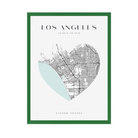 Plakat Mapa miasta Los Angeles serce 40X50 cm + ramka zielona