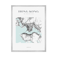 Plakat Mapa miasta Hong Kong kwadrat 50X70 cm + ramka srebrna