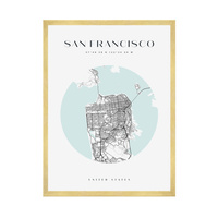 Plakat Mapa miasta San Francisco koło 40X50 cm + ramka złota