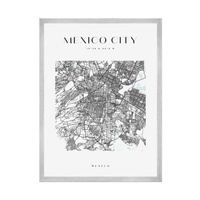 Plakat Mapa miasta Meksyk kwadrat 21X29,7 cm + ramka srebrna