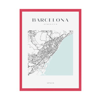 Plakat Mapa miasta Barcelona kwadrat 30X40 cm + ramka amarant