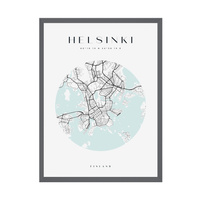 Plakat Mapa miasta Helsinki koło 21X29,7 cm + ramka kamienna szarość