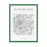 Plakat Mapa miasta Manchester kwadrat 21X29,7 cm + ramka zielona