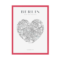 Plakat Mapa miasta Berlin serce 30X40 cm + ramka amarant