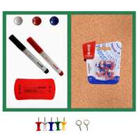 Tablica korkowo-suchościeralna magnetyczna rama drewniana zielona 60x40 + pinezki 30 szt + 2 markery + gąbka