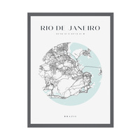 Plakat Mapa miasta Rio De Janeiro koło 30X40 cm + ramka kamienna szarość