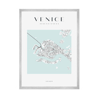 Plakat Mapa miasta Wenecja kwadrat 24X30 cm + ramka srebrna