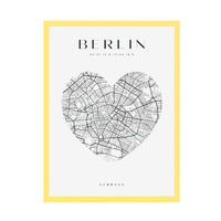 Plakat Mapa miasta Berlin serce 24X30 cm + ramka żółta