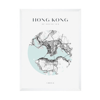 Plakat Mapa miasta Hong Kong koło 24X30 cm + ramka biała