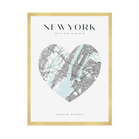 Plakat Mapa miasta New York serce 40X50 cm + ramka złota