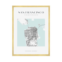 Plakat Mapa miasta San Francisco kwadrat 40X50 cm + ramka złota