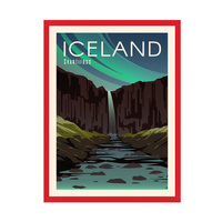 Plakat Państwa Islandia 21X29,7 cm + ramka czerwona