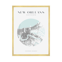 Plakat Mapa miasta New Orleans koło 40X50 cm + ramka złota