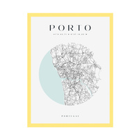 Plakat Mapa miasta Porto koło 24X30 cm + ramka żółta