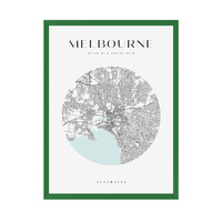 Plakat Mapa miasta Melbourne koło 24X30 cm + ramka zielona