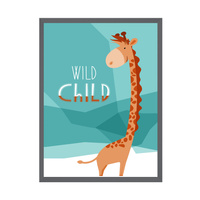 Plakat Dziecięce Żyrafa wild child 50X70 cm + ramka kamienna szarość