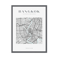 Plakat Mapa miasta Bangkok kwadrat 24X30 cm + ramka kamienna szarość