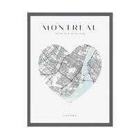 Plakat Mapa miasta Montreal serce 40X50 cm + ramka kamienna szarość