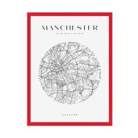 Plakat Mapa miasta Manchester koło 30X40 cm + ramka czerwona