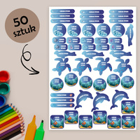 Personalizowane Naklejki Imienne Wodoodporne do przedszkola i szkoły 50 sztuk Ryby