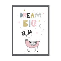 Plakat Dziecięce Dream big 40X50 cm + ramka kamienna szarość