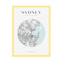 Plakat Mapa miasta Sydney koło 24X30 cm + ramka żółta