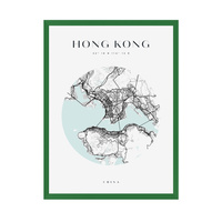 Plakat Mapa miasta Hong Kong koło 24X30 cm + ramka zielona