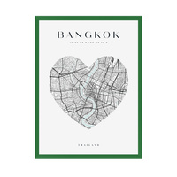 Plakat Mapa miasta Bangkok serce 40X50 cm + ramka zielona