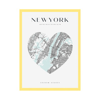 Plakat Mapa miasta New York serce 24X30 cm + ramka żółta