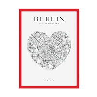 Plakat Mapa miasta Berlin serce 40X50 cm + ramka czerwona