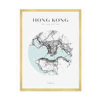 Plakat Mapa miasta Hong Kong koło 30X40 cm + ramka złota
