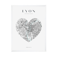 Plakat Mapa miasta Lyon serce 30X40 cm + ramka biała