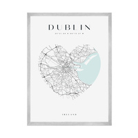 Plakat Mapa miasta Dublin serce 40X50 cm + ramka srebrna