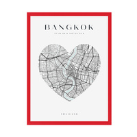 Plakat Mapa miasta Bangkok serce 40X50 cm + ramka czerwona