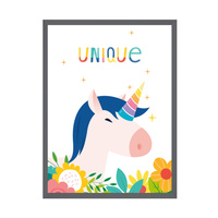 Plakat Dziecięce Jednorożec 50X70 cm + ramka kamienna szarość
