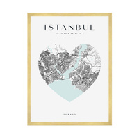 Plakat Mapa miasta Istanbul serce 40X50 cm + ramka złota
