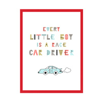 Plakat Dziecięce Every little boy is a race car driver 21X29,7 cm + ramka czerwona